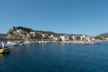 Fototapeta na wymiar Marina di Campo harbour, Elba island, Tuscany, Italy,