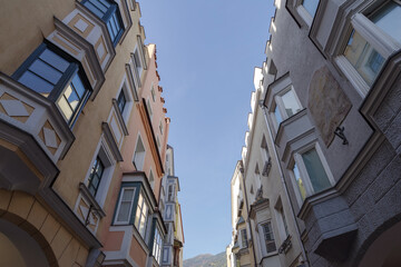 Traditional facade and colorful beautiful architecture in Brixen old town, Trentino-South Tyrol, Italy