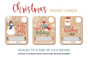Happy Hollydays, Best wishes greeting cards. Christmas gift card, money card template.