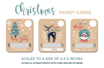 Merry Christmas, happy new year greeting cards. Christmas gift card, money card template.