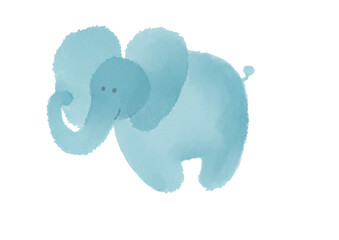 cute blue watercolor elephant with big ears