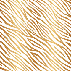 Elegant golden wild animal background. Skin zebra, tiger. Gold seamless pattern. Luxury abstract backdrop. Chic texture for design wallpaper, wrapping paper, gift wrapper, prints. Vector illustration