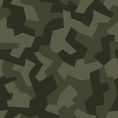 Geometric camo seamless pattern. Abstract military or hunting camouflage background. Khaki green color urban texture. Vector wallpaper