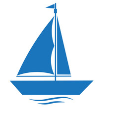 Blue Sailing Boat Icon Logo