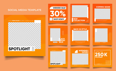social media template banner fashion sale promotion in orange yellow color. fully editable instagram and facebook square post frame puzzle organic sale poster.