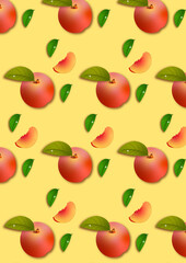 Fototapeta na wymiar 2D set of fruits, peach, pattern background, Fresh peach