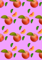 seamless pattern with fruits, peach , 2D illustration 
