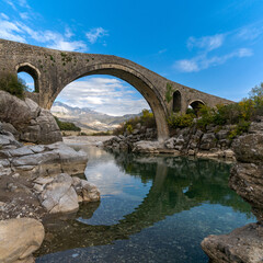 Fototapeta na wymiar view of the Ottoman Mesi Bridge near Shkoder in northwestern Albania