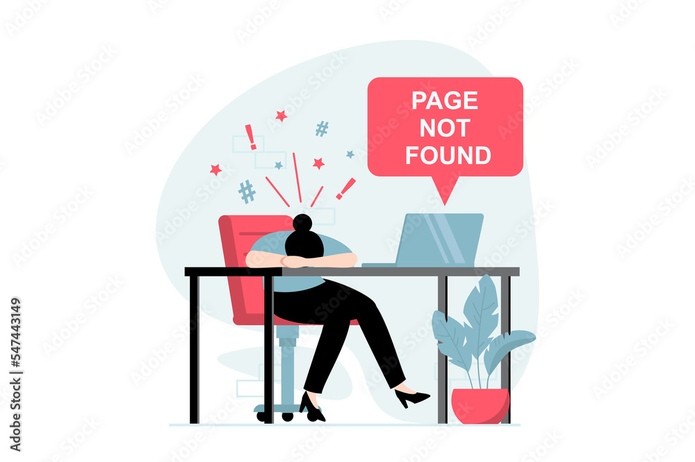 Poster page not found concept with people scene in flat design. frustrated woman is angry and cannot access