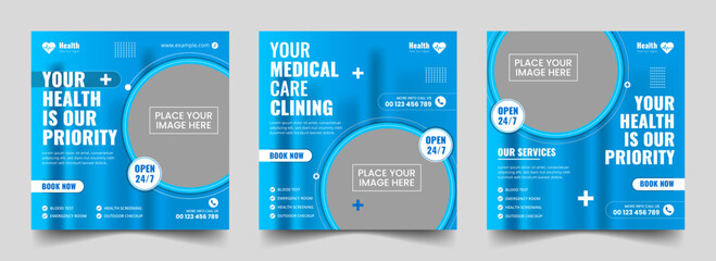 Healthcare social media post and medical square web banner template