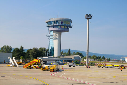 Bratislava, Slovakia - 04 September, 2019: Air traffic control tower in airport