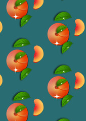 pattern with peaches , 2D illustration , peach, pattern background