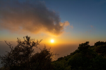 Sunset over the Bay of Navarino in Pylos in Messenia, Greece