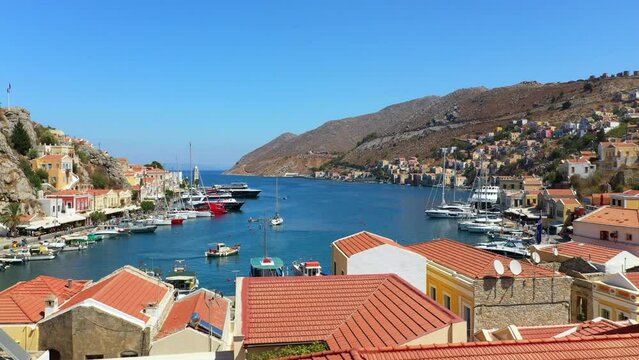 Aerial footage of the beautiful island of Symi Greece