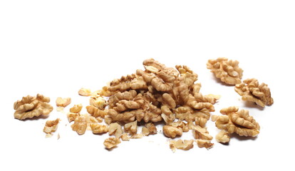 Walnuts pile isolated on white  