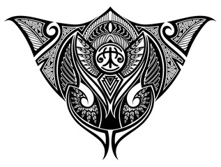Maori ornament sleeve tattoo. Ancient indigenous polynesian style