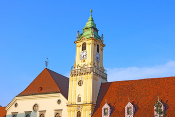 Fototapeta premium View of old town hall on Main Square in old town, Bratislava, Slovakia