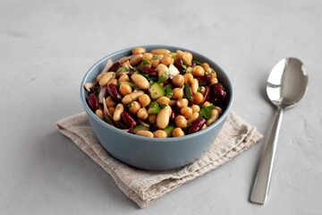 Homemade Three Bean Salad in a Bowl, side view.