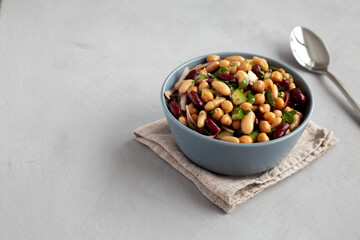 Homemade Three Bean Salad in a Bowl, side view. Copy space.