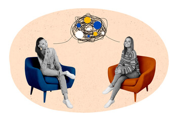 Creative collage photo illustration of thoughtful beautiful girls talking conversation...