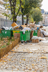 Pile of garbage during a waste collection service strike in Paris, France