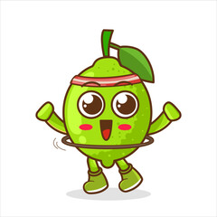 cute lime doing fitness exercises with hula hoop vector cartoon character isolated on background.