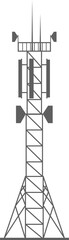 Transmission cellular tower silhouette. Mobile and radio communications tower with antennas for wireless connections. Outline illustrations 