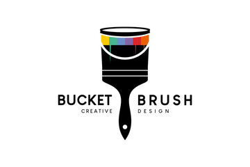 Paint bucket logo design combined with brush in creative concept
