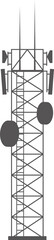Transmission cellular tower silhouette. Mobile and radio communications tower with antennas for wireless connections. Outline illustrations 