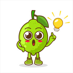 Lime character cartoon getting the idea, cute style. Lime cartoon character has idea with light bulb and funny smile face