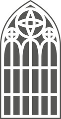 Church medieval window. Old gothic style architecture element. Glyph illustration 