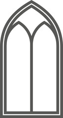 Church medieval window. Old gothic style architecture element. Outline illustration 
