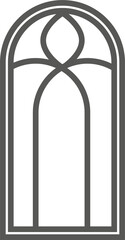 Church medieval window. Old gothic style architecture element. Outline illustration 