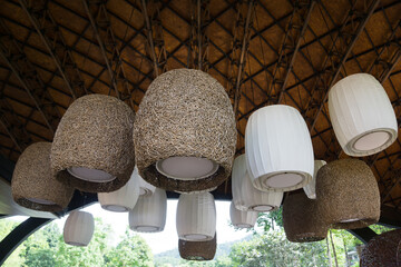 Decorative wicker lamps in hotel, Chiang mai, Thailand