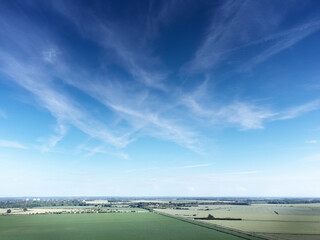 Aerial view above Norfolk countryside of  England