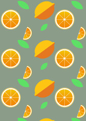 citrus slices pattern illustration, lemon, 2D , fresh, green 