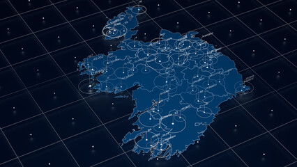 Ireland blue map big data visualization. Futuristic map infographic. Information aesthetics. Visual data complexity. Complex Ireland data graphic visualization. 3d render illustration