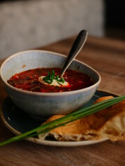 borsch soop with onion and sour cream