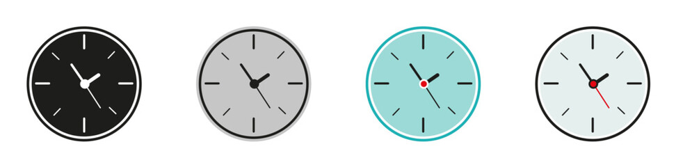 Clock vector icons. Icon isolated on white background.  Flat style. 