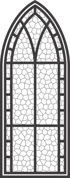 Gothic window outline silhouette of vintage stained glass church frames. Element of traditional European architecture. 
