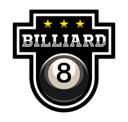 Billiard logo. Black ball color with the number eight. 8. Pool game. Snooker.