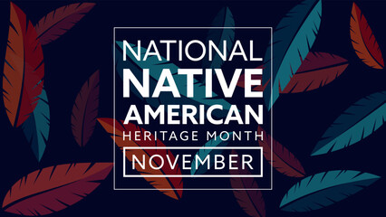 Native American Heritage Month. Background design with feather ornaments celebrating Native Indians in America. - obrazy, fototapety, plakaty