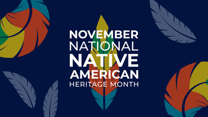 Fototapeta na wymiar Native American Heritage Month. Background design with feather ornaments celebrating Native Indians in America.