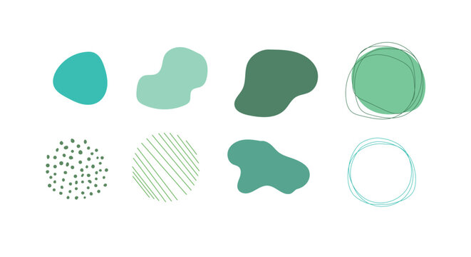 Set de figuras vectoriales abstractas color verde en un fondo blanco