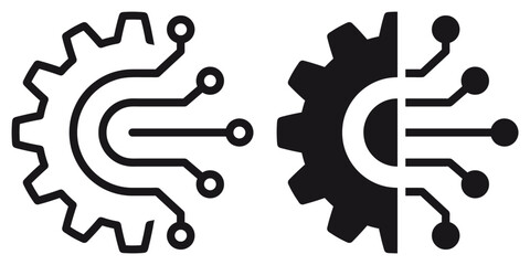 ofvs230 OutlineFilledVectorSign ofvs - technology vector icon . isolated transparent . gear with chip . industry 4.0 . predictive maintenance . outline and filled version . AI 10 / EPS 10 . g11570 - obrazy, fototapety, plakaty