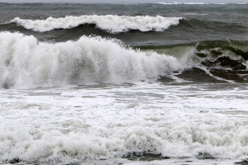 Storm and wind on the Mediterranean Sea in northern Israel.