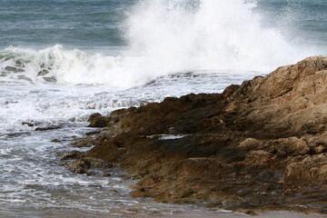 Storm and wind on the Mediterranean Sea in northern Israel.