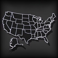 white map of usa on black shadow