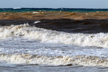 Storm and wind on the Mediterranean Sea in northern Israel.