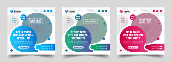 Healthcare social media post and medical square web banner template